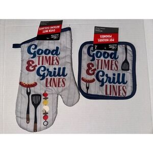 Pot Holders Oven Mitt NWT Cookout Good Times & Grill Lines Set Home Collection